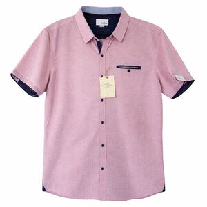 Craft + Flow Pink Short Sleeve Button Down Shirt NWT Contrast Trim